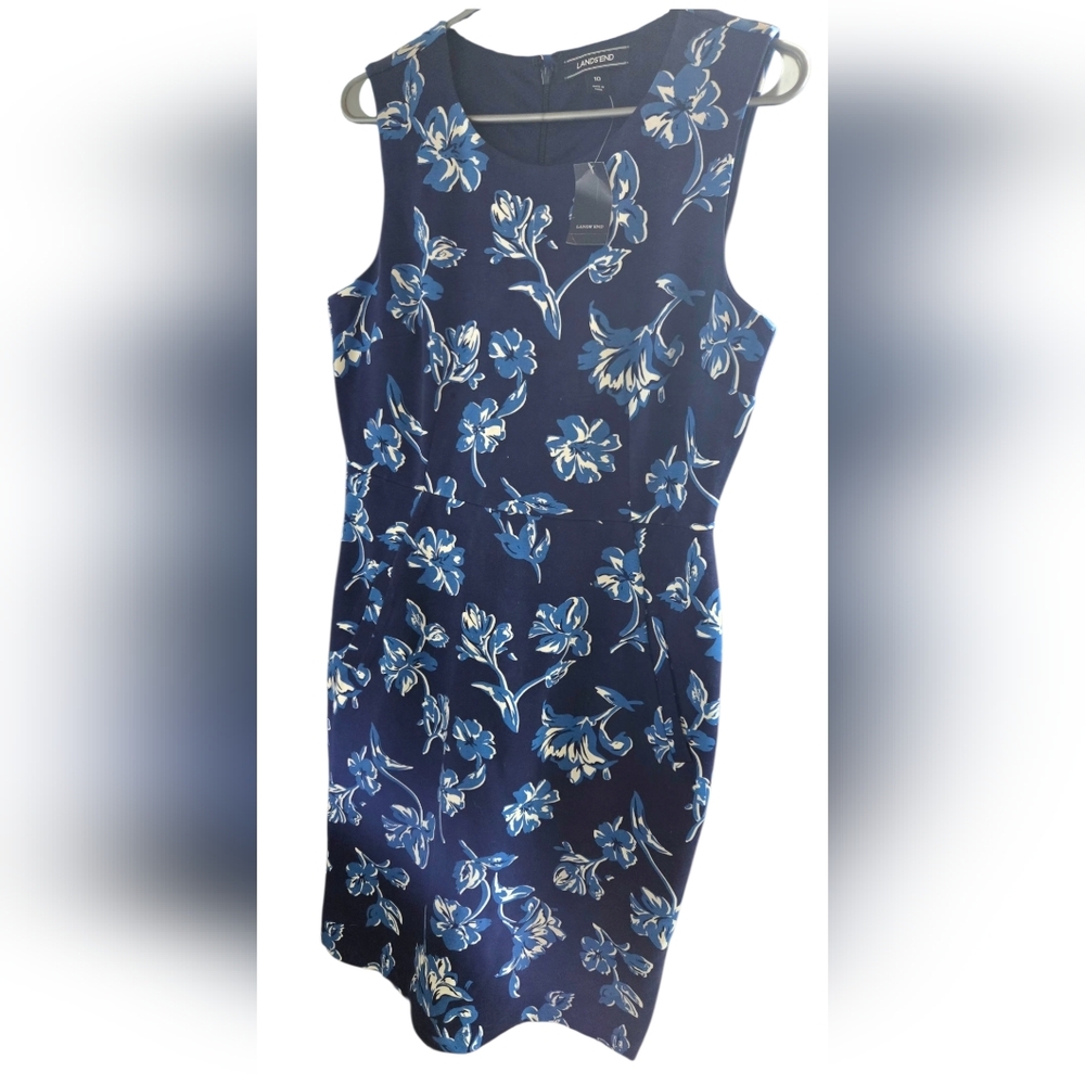 Lands End Deep Sea Floral Sleeveless Dress NWT